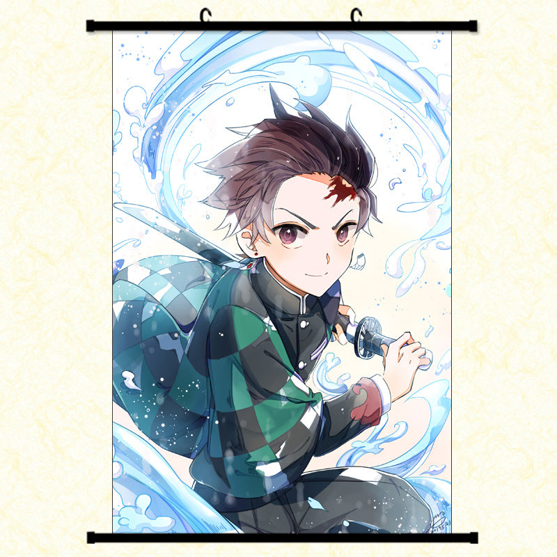 BJPERFMS Wall Scroll Demon Slayer 60x40cm - Poster Tissu Anime Manga Japonais, Décoration Murale Rétractable