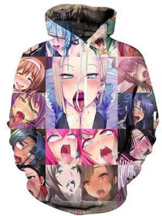 ANIME AHEGAO HENTAI 3D PRINT PULLOVER HOODIE JUMPER CLOTHES
