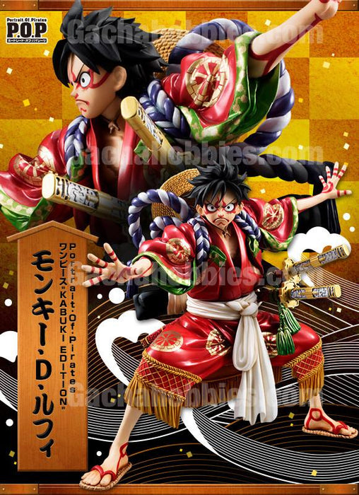 In stock Mega House Portrait Of Pirates One Piece Kabuki Edition Monky D. Luffy Limited Figure POP
