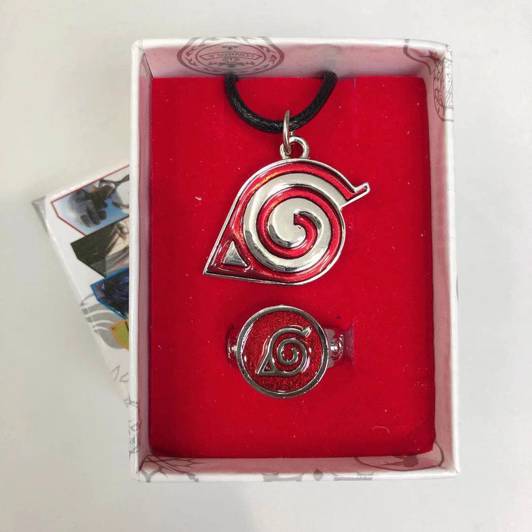 Naruto - Hidden Leaf Symbol Small 2pc Anime Gift box Set (Ring + Neckl ...